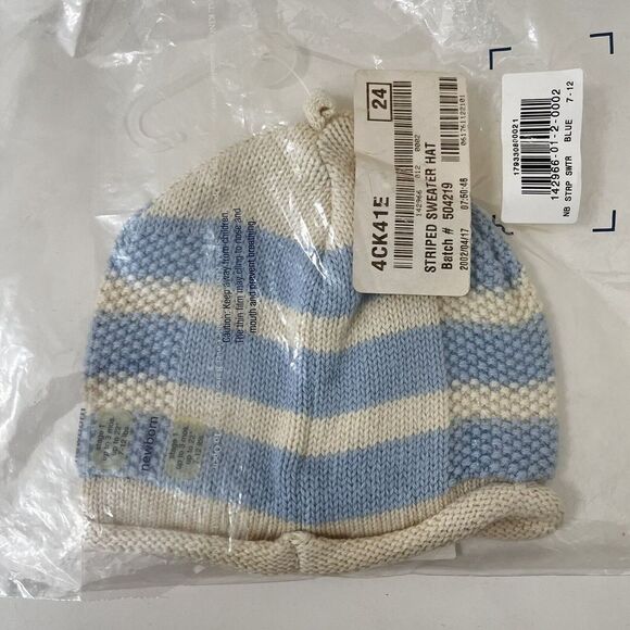 Vintage Baby Gap Blue Striped Sweater Hat Newborn Stage 1 Up to 3 Months NWT - Picture 6 of 7
